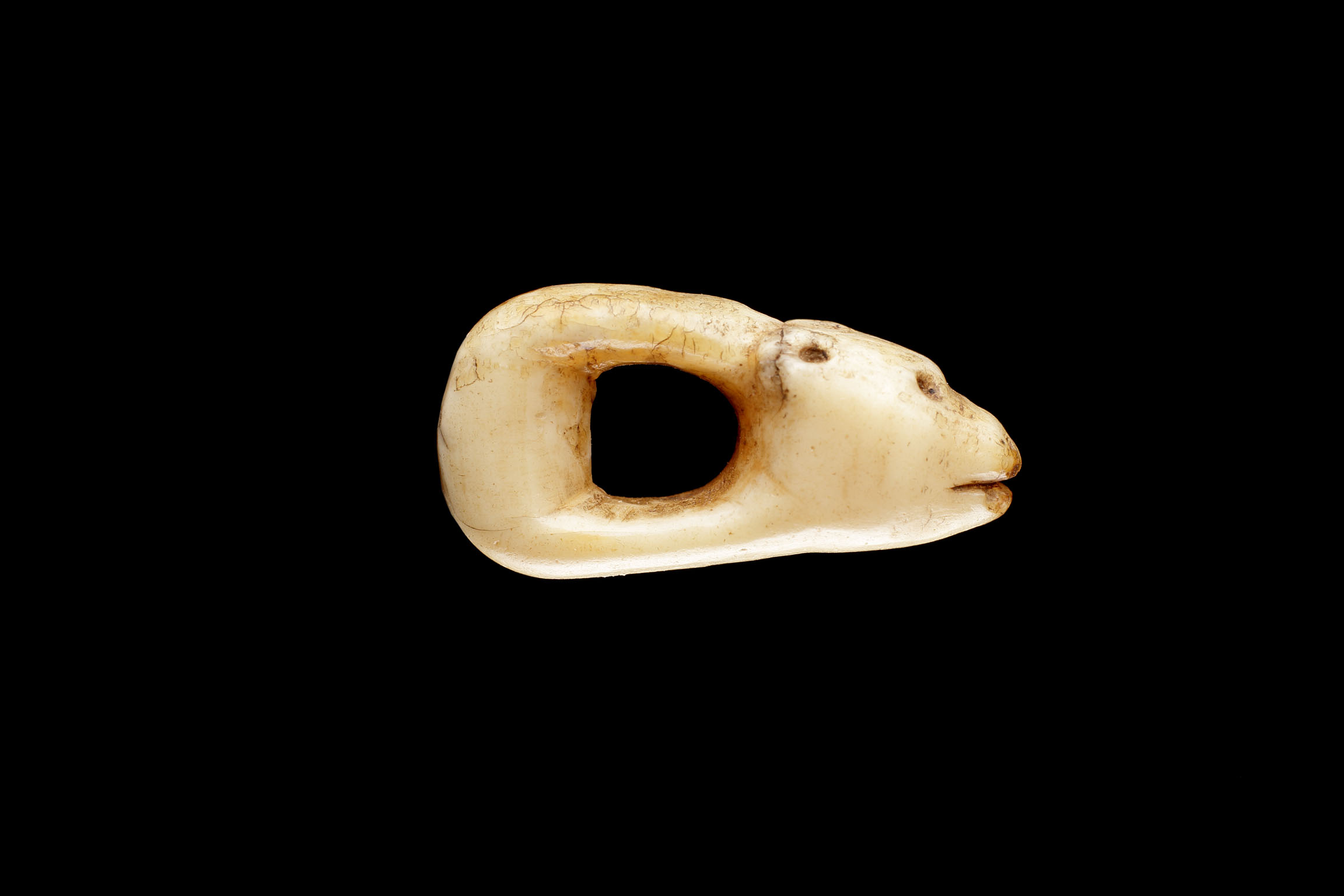 A Bering Strait Yupik Eskimo Carved Walrus Ivory Miniature Belt Fastener 